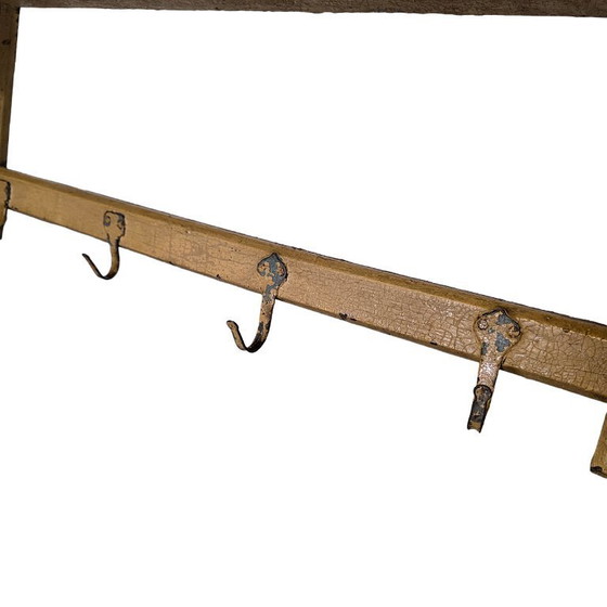 Image 1 of Oude Brocante Houten Wandplank Met Haken, Van Rond 1900