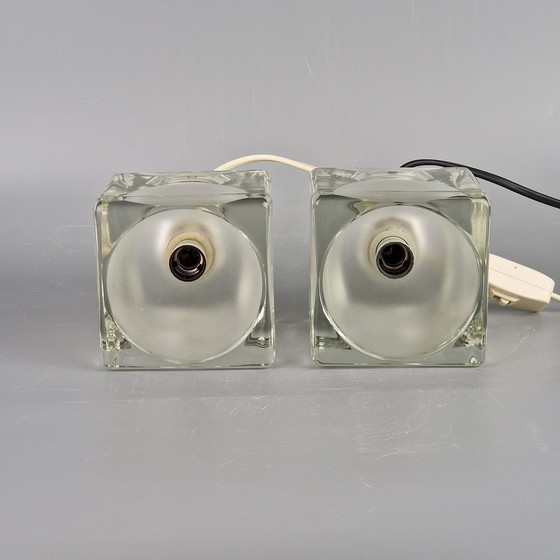 Image 1 of A Set of Two Vintage Peill & Putzler Table Lamps. Cube Glass Lamps. Germany 1970s.