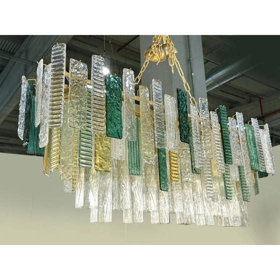 Image 1 of Monumental Rectangular Strip “Listelli” Murano Glass Chandelier by Simoeng