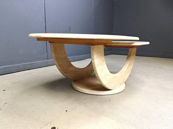Image 1 of Table basse vintage à deux niveaux en travertin, 1970