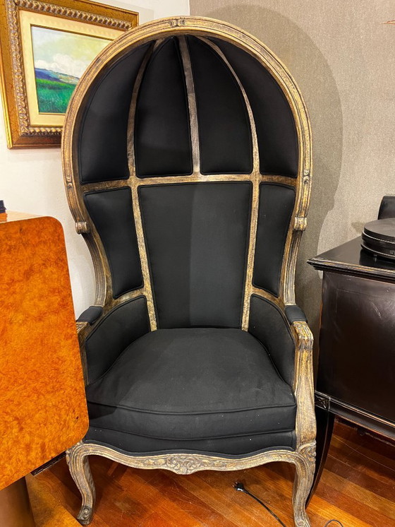 Image 1 of Carriage or bonnet chair, Louis XV style, washed wood, thread upholstery, 21st century – France