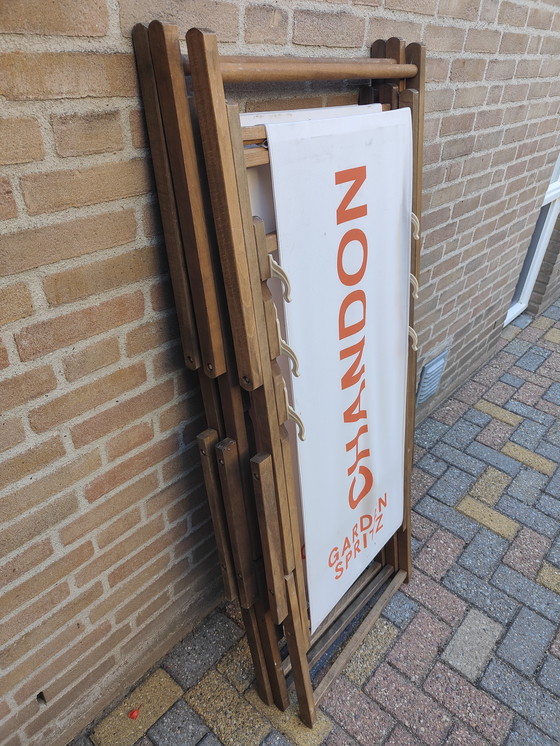 Image 1 of 3 pièces Aperol Spritz Chaise longue Chaise de plage Chaise de terrasse Cadre en bois blanc