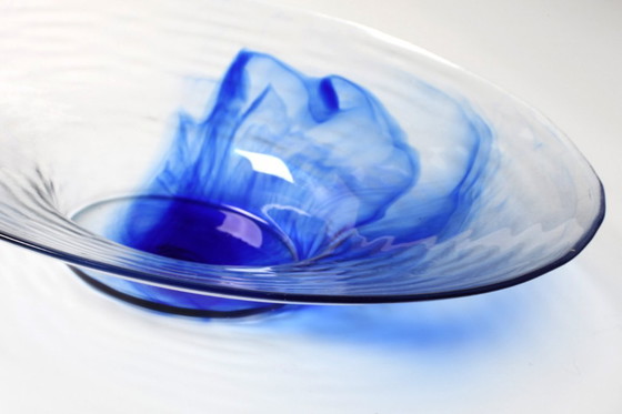 Image 1 of Vintage Bormioli Rocco Glass Bowl / Blue Swirl Mid-Century Platter