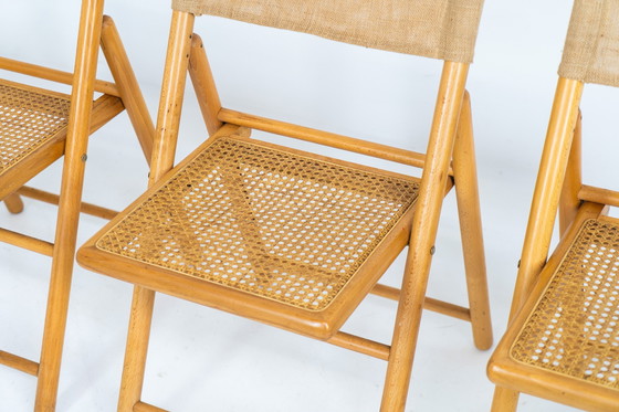 Image 1 of Satz von 4 eleganten Klappstühlen aus Weide und Jute (Deutschland, 1970er)