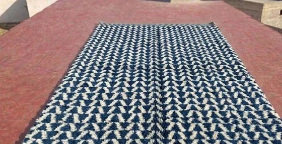 Alfombra bereber marroquí azul y crudo 300x200 cm – patrón geométrico – Lana, Algodón, Bohemian (photo 4 of 9)