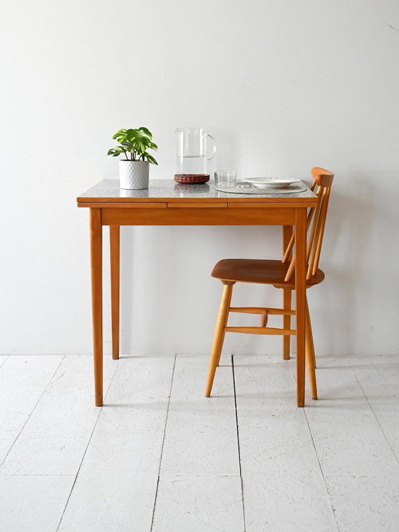 Image 1 of Vintage Scandinavian Edsbyverken Extendable Table with Checkered Formica Top