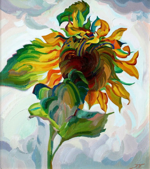 Pintura al Óleo Original Naturaleza Flor de Verano Girasol