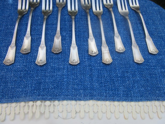 10 French Silver Plated "Metal Blanc" Small Forks Antique Art Nouveau (Ref. 080826) – Table accessories (photo 14 of 14)