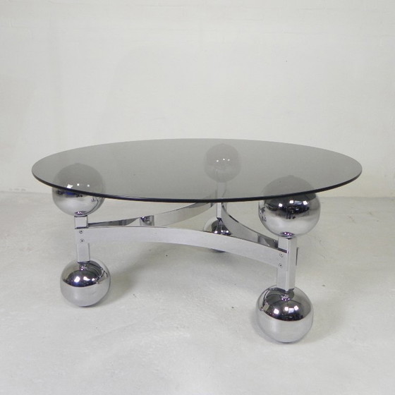 Image 1 of Table basse Spoutnik de l'ère spatiale, avec un piètement chromé des années 1970