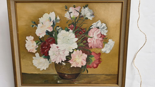 ## F. Hurkmans | Groot Bloemstilleven | Olieverf op Doek | 68 x 58 cm | Vintage