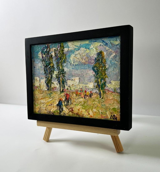 Original Oil Painting Summer Field Landscape Heat Outside The City – schilderijen tekeningen, Canvas (photo 2 of 8)