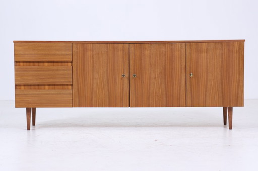 Vintage walnut sideboard 60s | Mid - Century TV board with drawers & compartments Retro wood storage #05-62