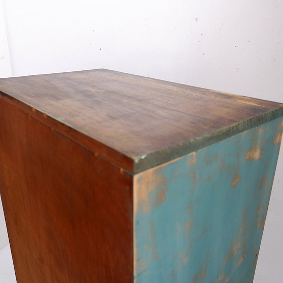 Image 1 of Industrieller Kiefernholz-Werkstattschrank mit 12 Schubladen, um 1940