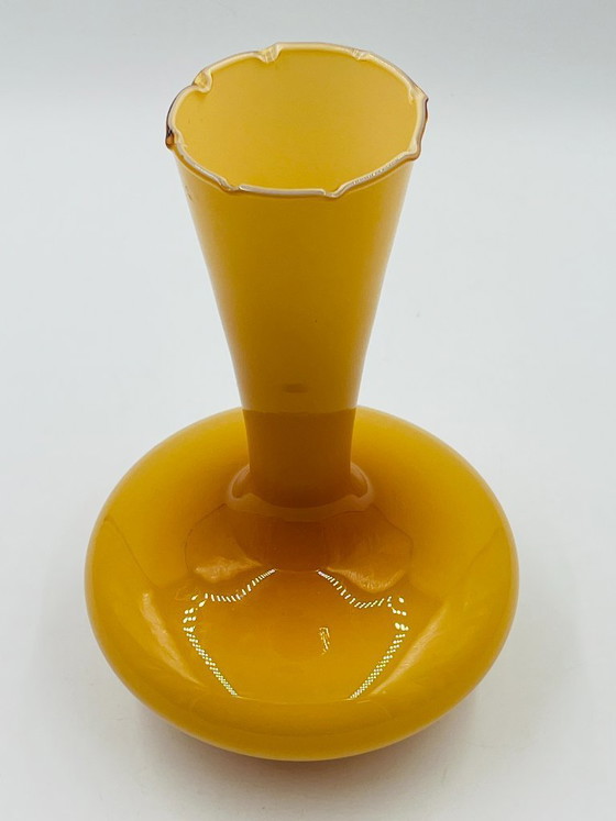 Image 1 of Vintage ochre opaline vase with scalloped neck