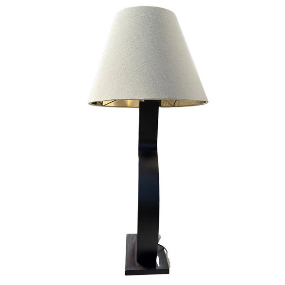 Image 1 of Lámpara de mesa postmoderna de madera oscura - al estilo de Roche Bobois (c. 1980, Francia)