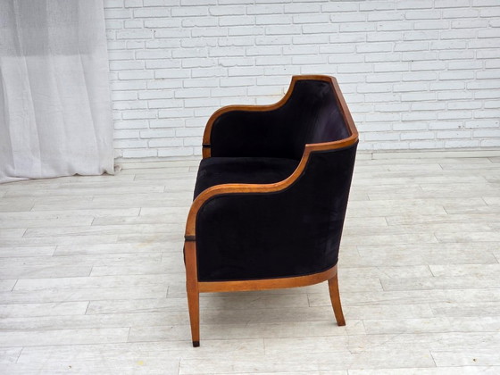 Image 1 of 1950s, Danish art deco 2-seater sofa, ash wood, furniture velour.
