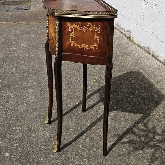 Image 1 of Chateau Ligny - French Antique Marquetry Nightstand - Fine Wood and Brass Console-Bedside Table-Style Louis XV- 1930s