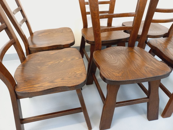 Image 1 of Set of 6 vintage brutalist oak chairs from the 1950s