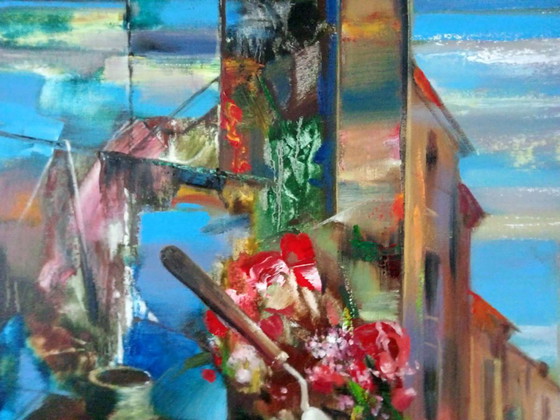 Original Oil Painting Abstract Expressionism Landscape Symbolism City View – Paintings & Drawings, Canvas (photo 9 of 10)