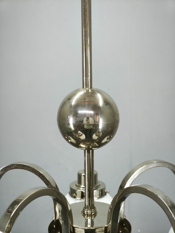 Image 1 of Art Deco Five-Light Chrome Chandelier, Czechoslovakia, 1930s