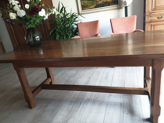 Image 1 of Table vintage en chêne massif faite à la main