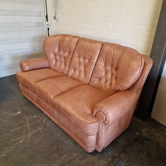 Image 1 of Ensemble canapé Chesterfield Haeck 2 places + 3 places - Cuir de boeuf vintage C1058