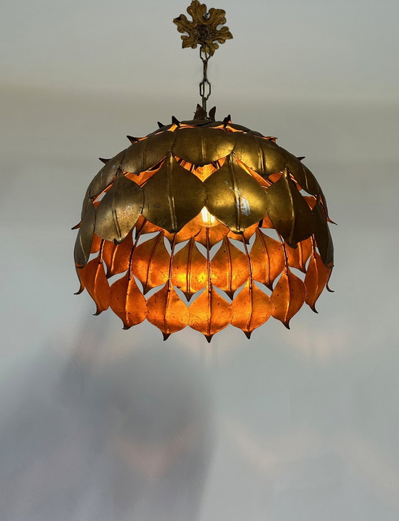 Image 1 of Gilt Toleware Ceiling Lamp, 1960s, Attributed to Hans Kögl