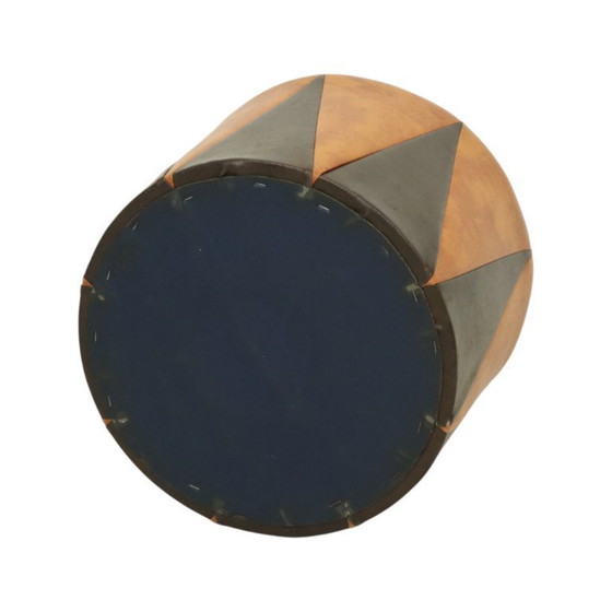 Image 1 of Round Vintage Pouf Brown Camel Skai