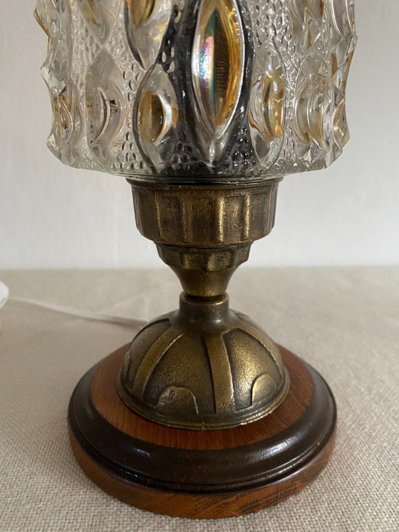 Vintage 1970s Amber Pressed Glass Table Lamp (photo 8 of 9)