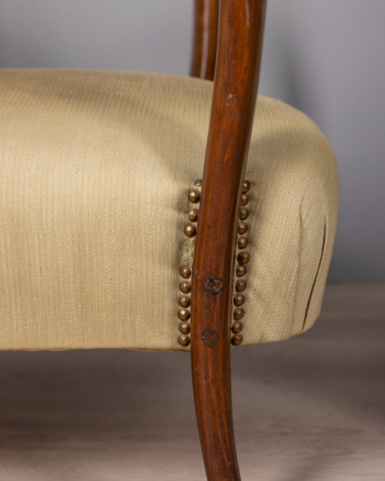 Image 1 of COPPIA DI POLTRONE VINTAGE ANNI '40 IN LEGNO E TESSUTO, DESIGN ITALIANO