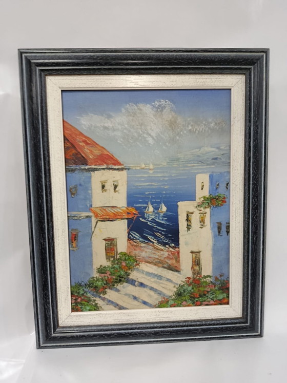 Image 1 of Lienzo mediterráneo pintado a mano inspirado en Grecia 🇬🇷