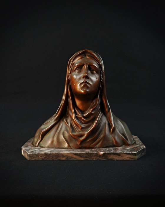 Image 1 of Oscar Ruffony (1874-1946) Büste Tränende Jungfrau Maria Regula auf Marmor Art Deco