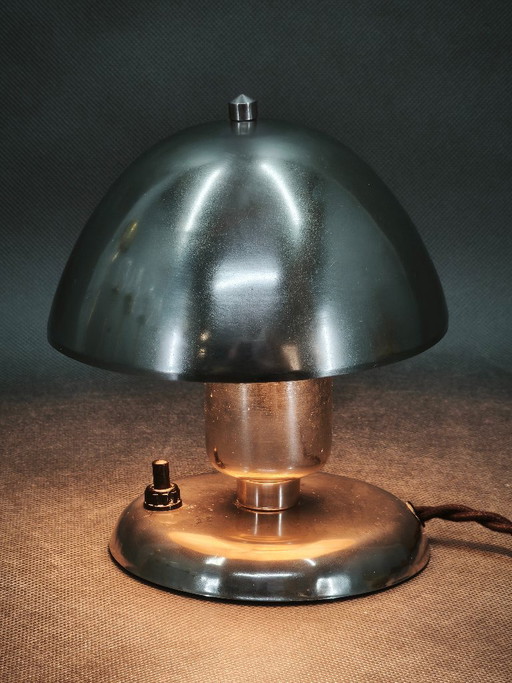1930s Bauhaus Nickel-Plated Table Lamp, Czechoslovakia – tafellampen, Metal (photo 2 of 8)