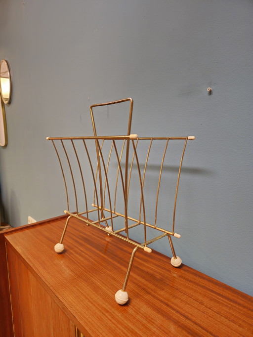 Vintage Lectuurrek Lectuurbak Krantenbak Messing-kleurige metaal 