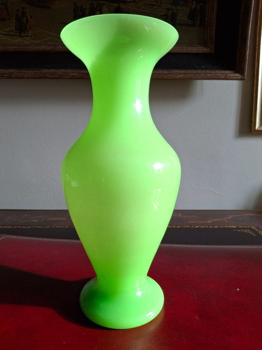 Large baluster-shaped vase in anise-colored opaline glass, 31 cm high