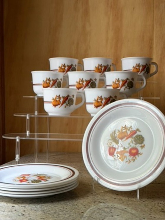 Vintage Arcopal France Vegetable Set - 13 Piece Service for 6 - 7 Mugs & 6 Plates - Retro 70s Gastronomie (photo 4 of 6)
