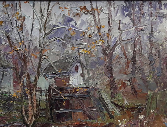Origineel olieverfschilderij Landelijk Landschap Dorpshuis Herfst Verlaten Erf – Schilderijen & Tekeningen (photo 7 of 8)