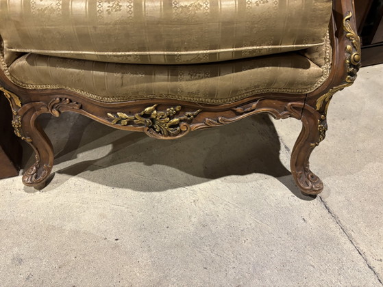 Fauteuil italien original, tissu d'origine et peinture sur bois dorée d'origine. – Wood, Gold (photo 9 of 25)