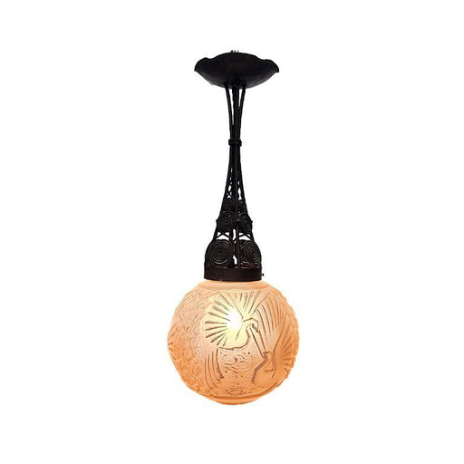 French Art Deco pendant lamp by Muller Freres Luneville, ca. 1930