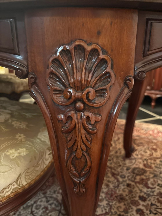 Vintage Italian Baroque Style Dining Table & 6 Cane-Back Chairs - Marquetry Inlay, Dining set, Rattan (photo 7 of 13)