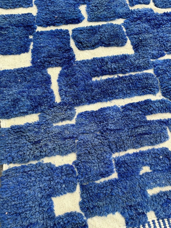 Moroccan Blue Beni Mrirt Rug 160x190 cm - Handmade Wool Rug Blue Geometric Area Ru – Rugs & carpets (photo 7 of 9)