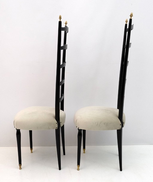 Pair of Chiavari Mid-Century Modern Italian Velvet High Back Chairs, 1950s
