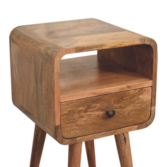 Mini Eikenhouten Look Nachtkastje Van Massief Mangohout – 1 Lade & Open Vak – Artisan, Wood (photo 7 of 10)