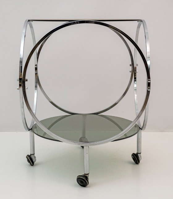 Image 1 of Space Age Vintage Staal en Rookglas Salontafel, 1970