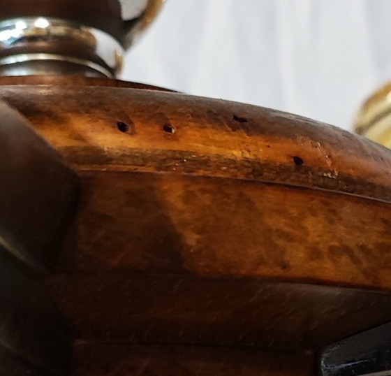 Image 1 of Lustre Art Déco Petitot – 5 feux – Bois, métal et verre ambré 1920