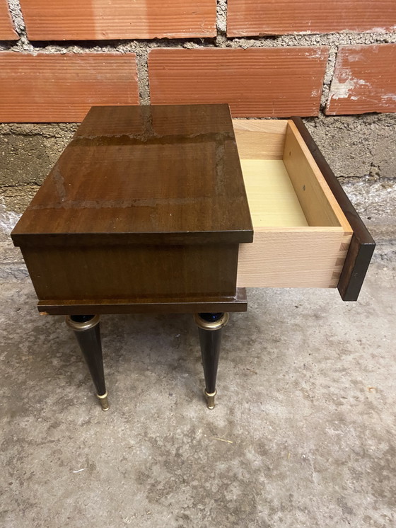 Image 1 of Antique Bedside Table/Nightstand N252 with Drawer, Lacquered Wood, Mid-20th Century Vintage #D395