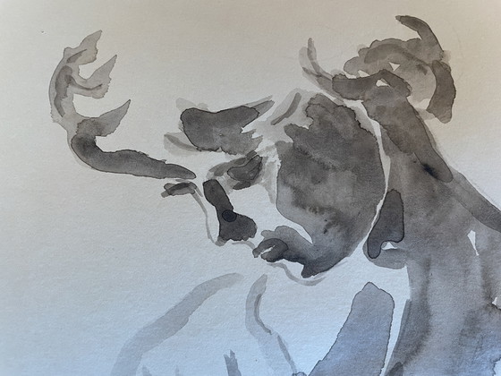 Image 1 of Aquarell Sepia Porträt Frau "Schattenspiel"