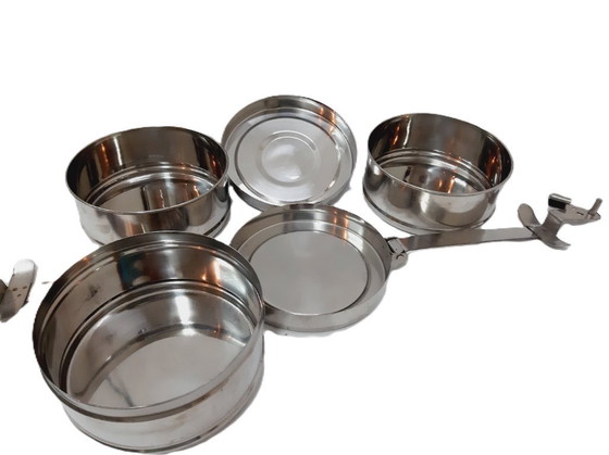 Image 1 of Stoviglie in acciaio inox vintage - Lunch Box a 3 livelli