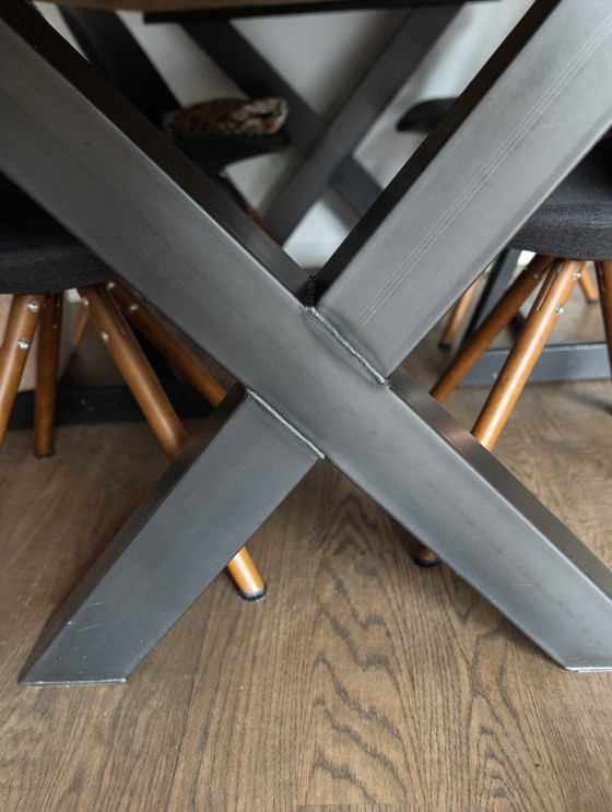 Image 1 of Oak dining table with metal X-legs | 2m x 97cm by HACO