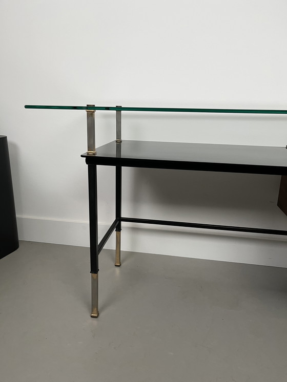 Image 1 of Italienischer Schreibtisch von 1950 aus Glas, Mahagoniholz ​​und vergoldetem Metall